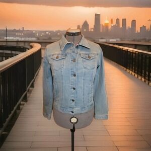 Time and Tru Women's Blue‎ Stretch Denim Button Front Pockets Jacket,Size Small